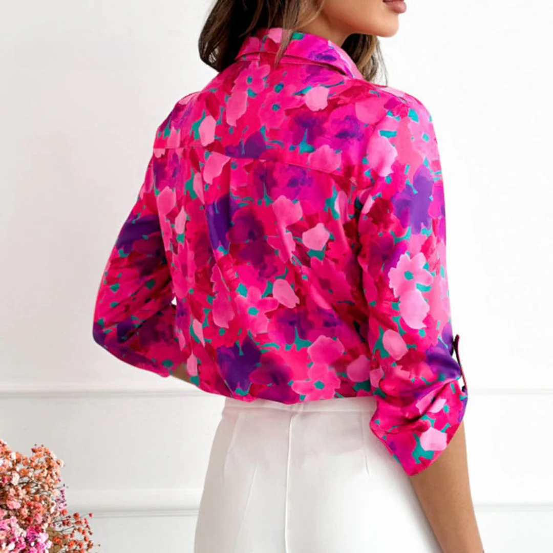 VOGUE™ - Casual Hot Pink Blouse With Floral Print